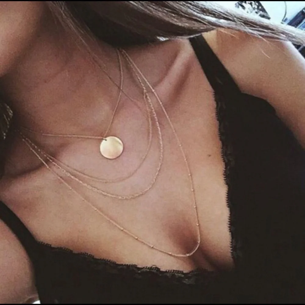 Boutique Multi-layered Coin Necklace Gold Color Simple Dainty Style - Picture 2 of 5